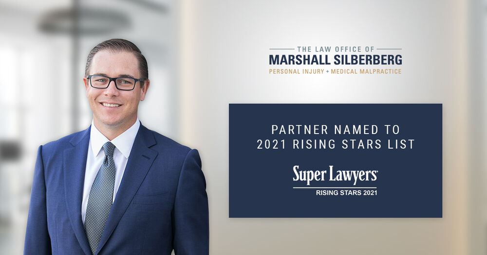 attorney Marshall Silberberg with banner stating he has been named to the 2021 Rising Starts List - Super Lawyers